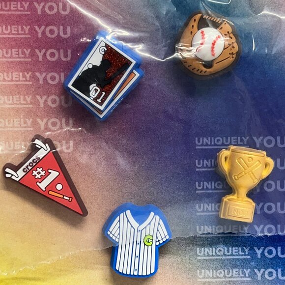 NEW CROCS Jibbitz Charms 5 Pack Baseball Sports Trophy Ball Glove Jersey Cards - Picture 3 of 5